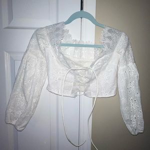 For Love And Lemons Crochet Lace-Up Cropped Top